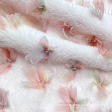 Polyester Knit Embroidered Bowknot Synthetic Faux Fur Fabric